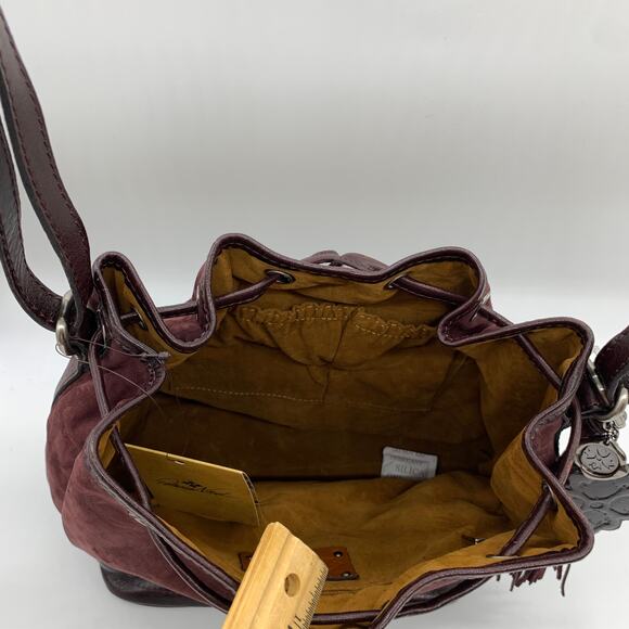 Patricia Nash Leather Crossbody Bags Melrose Drawstring Plum Nubuck Purse - Picture 11 of 12
